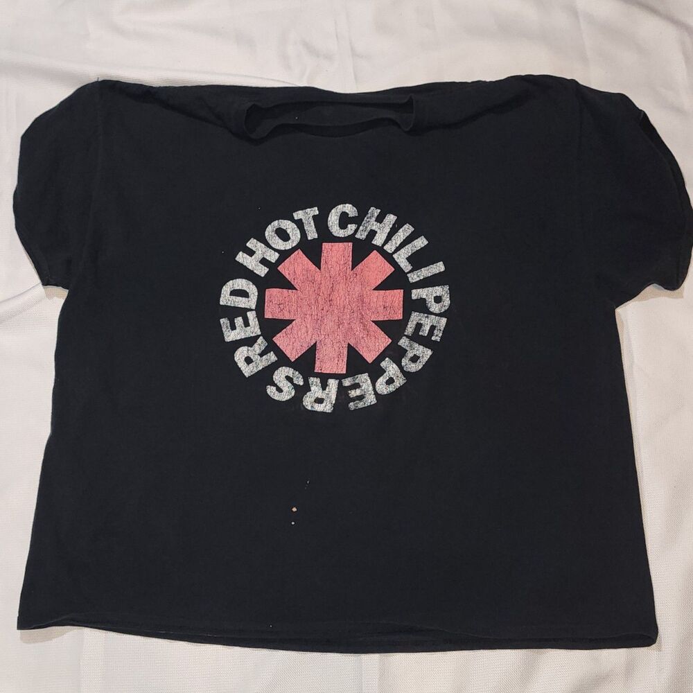 Red Hot Chili Peppers Black Distressed Raw Cut Band T-Shirt Size Unknown